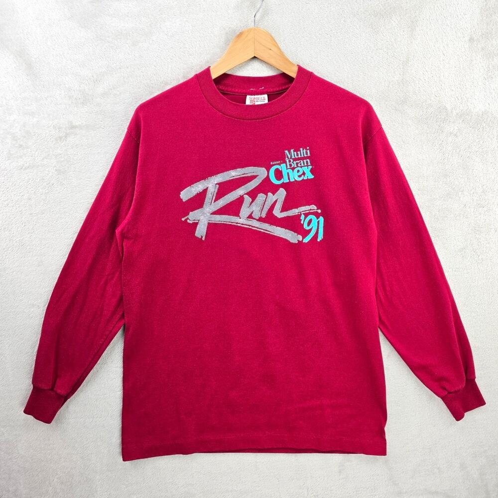 Vintage Multi Bran Chex Cereal Run 91 Promo Shirt Mens Large Red USA Made 90s